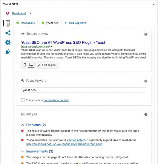 Ottimizza il titolo seo con Yoast.