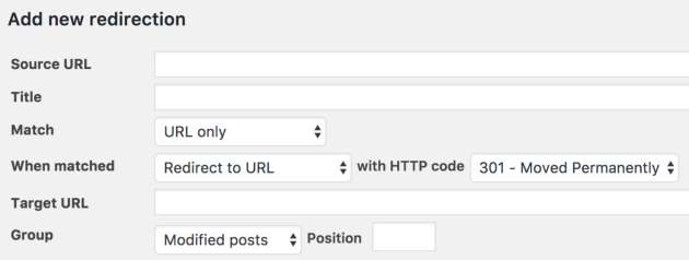 Ecco Redirection all'opera. redirection seo plugin