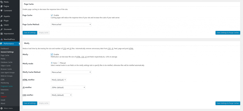 wordpress memcached w3tc