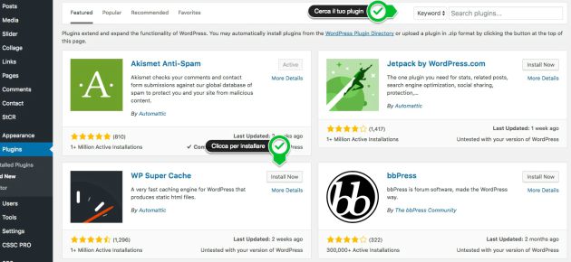 come installare plugin su wordpress