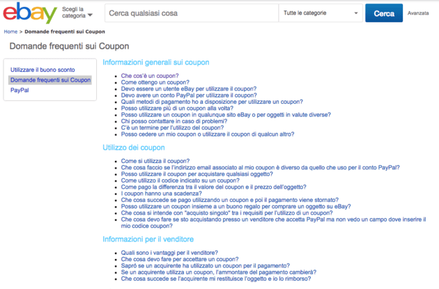 Pagina FAQ per ecommerce buon esempio di FAQ