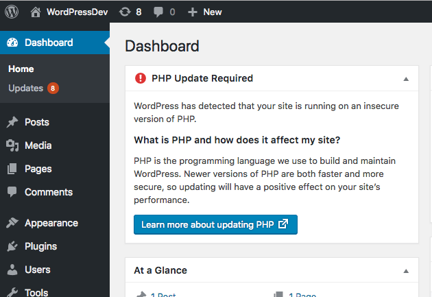 Usa PHP 7.3 o versione superiore