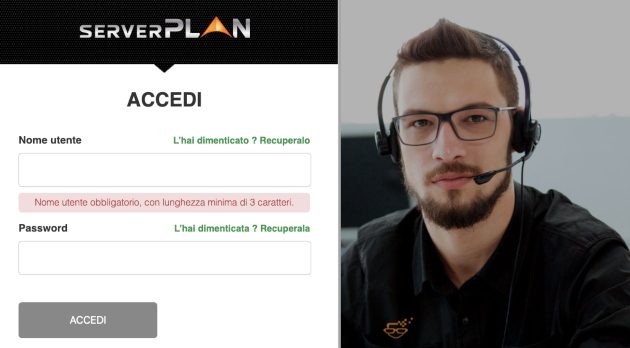 area clienti serverplan