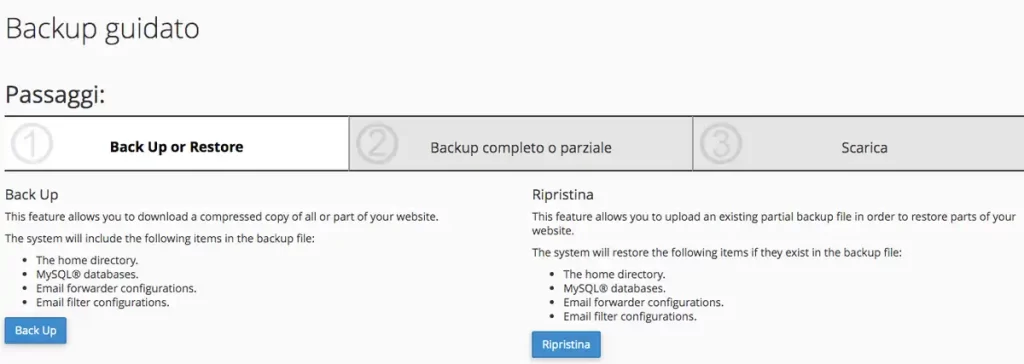 Backup con il cPanel dell'host
