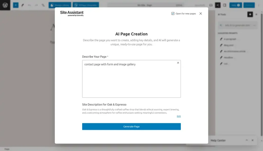 Creare nuove pagine web con l'AI di Serverplan 