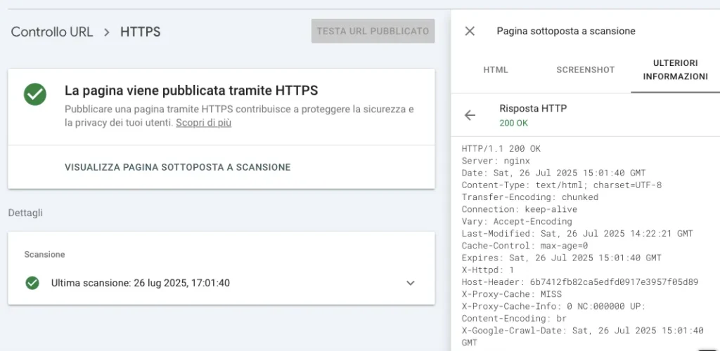risultato cpntrollo URL