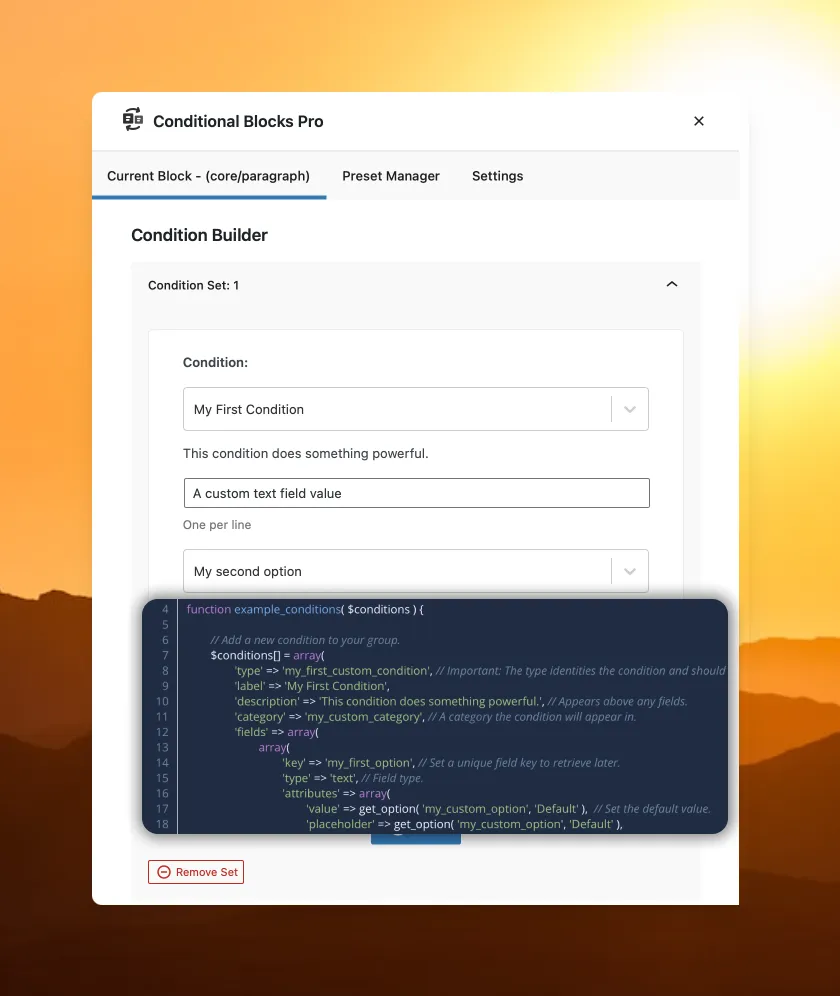 Conditional Blocks, soluzione alternativa