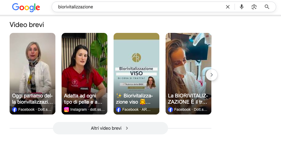 Video brevi nella SERP di Google.