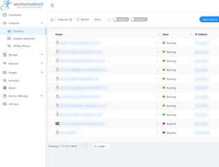 Dashboard per la gestione del server cloud